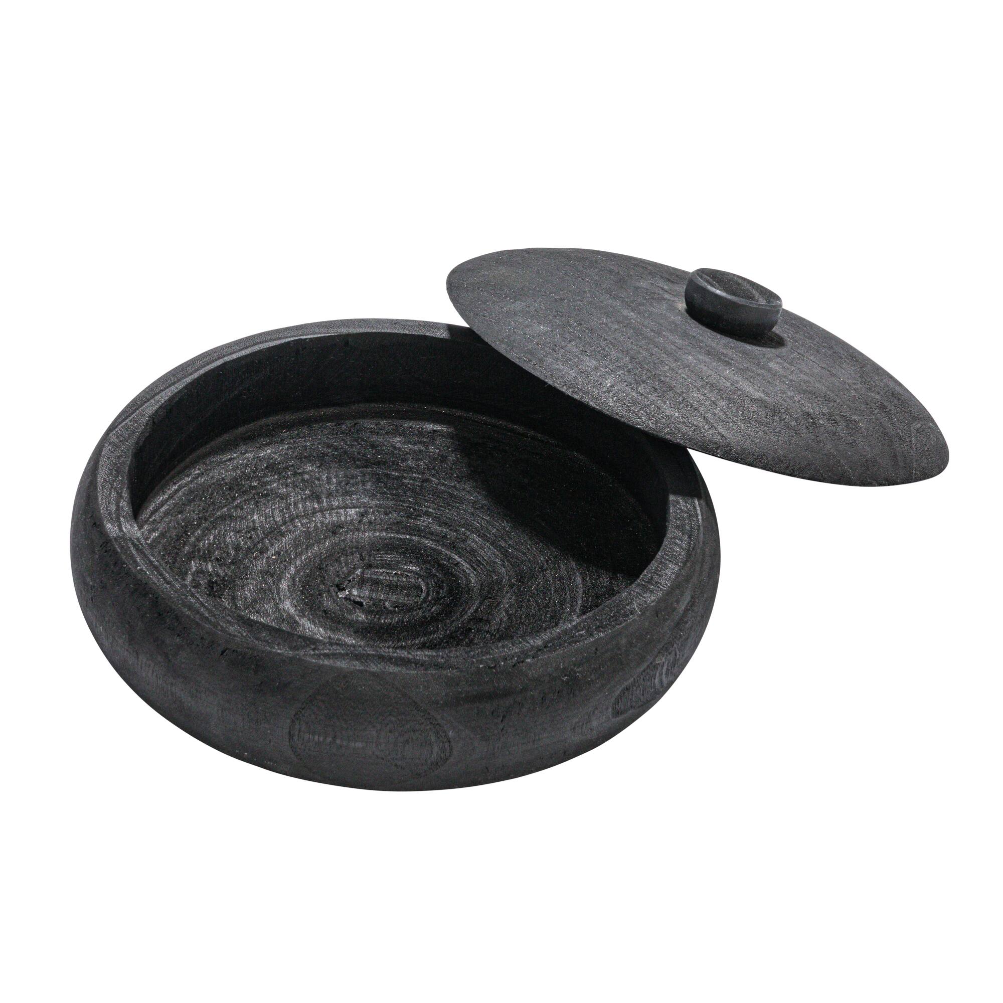 Hello Honey® 11.5" Black Decorative Paulownia Wood Container with Lid